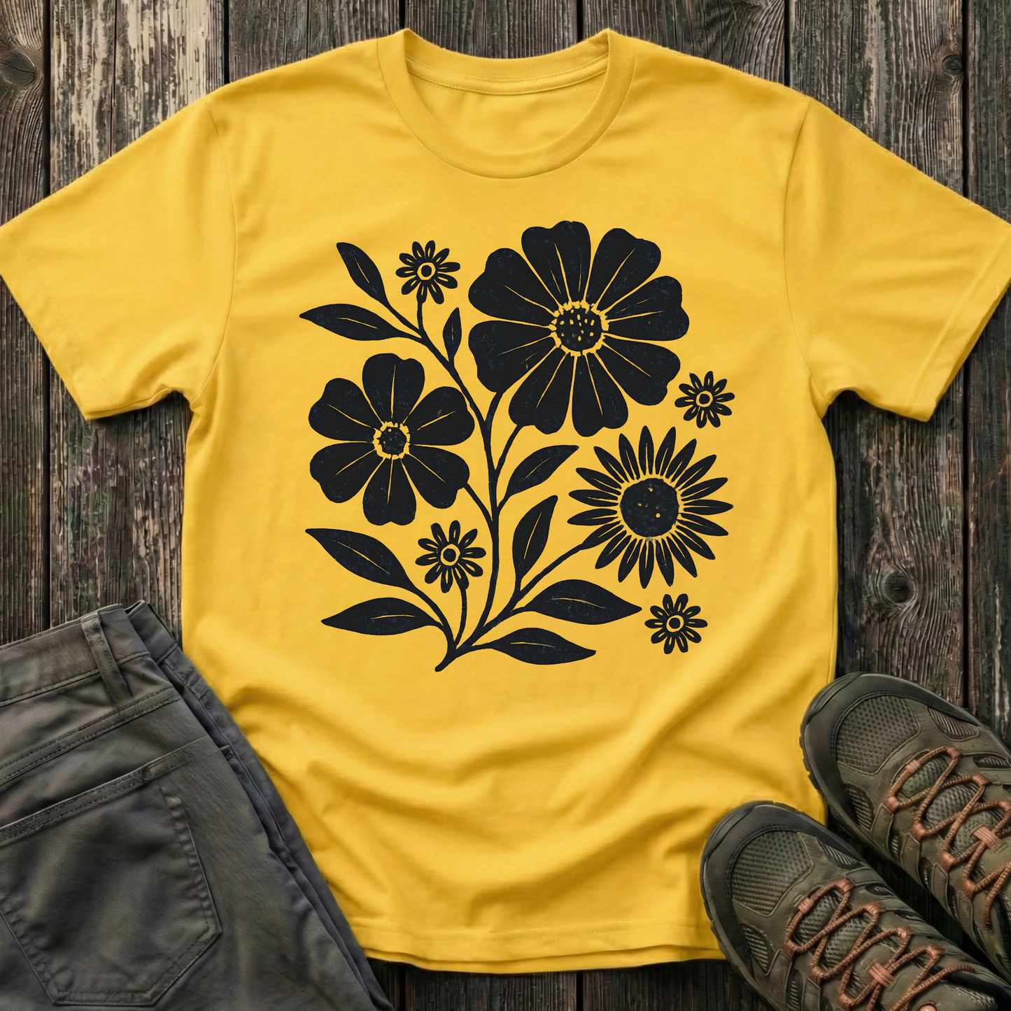 Botanical Portrait Black Ink Print T-shirt