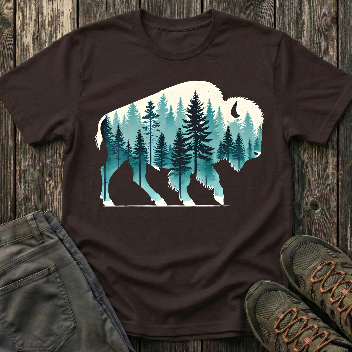Snowbound Bison Landscape T-shirt