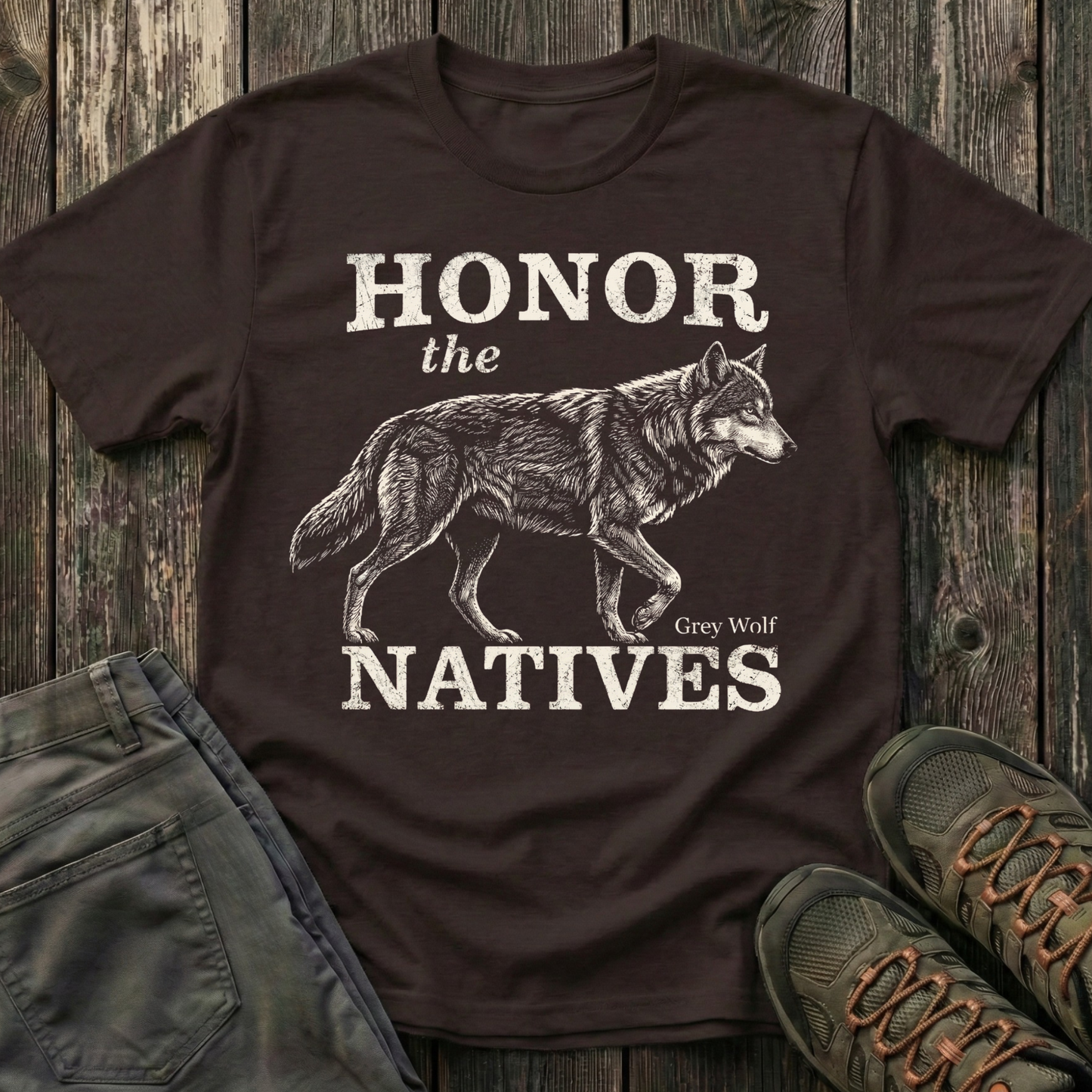 Honor The Natives Grey Wolf T-shirt