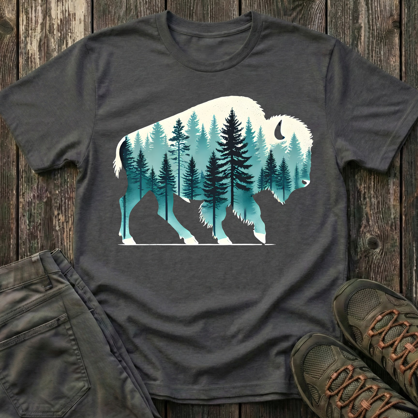Snowbound Bison Landscape T-shirt