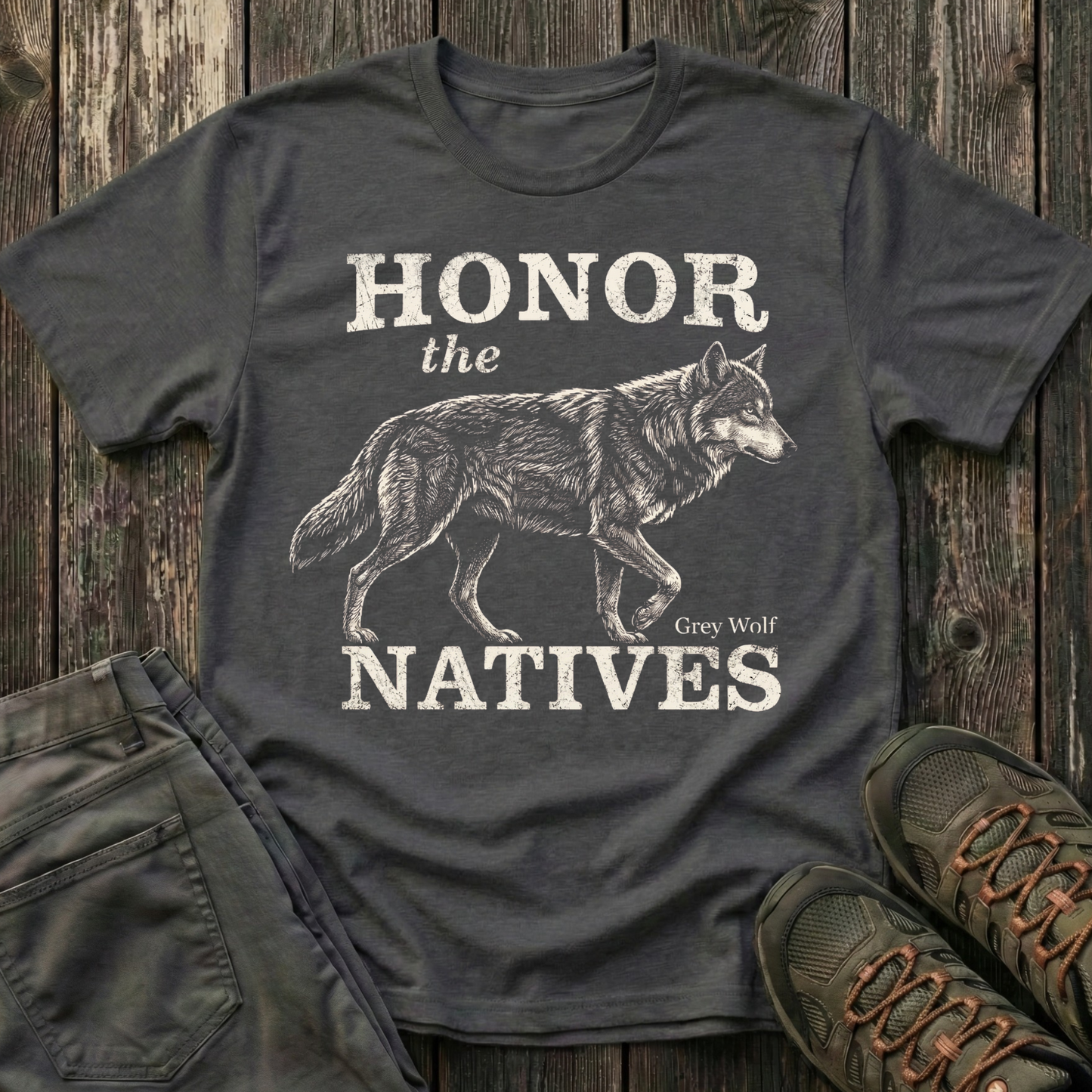 Honor The Natives Grey Wolf T-shirt