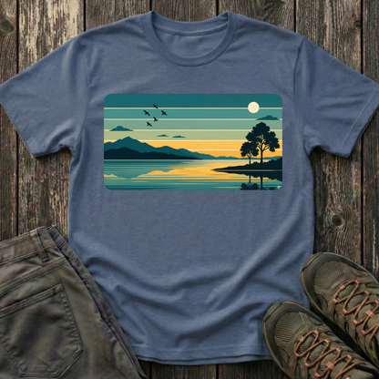 Retro Blue Sunset Over Lake T-shirt