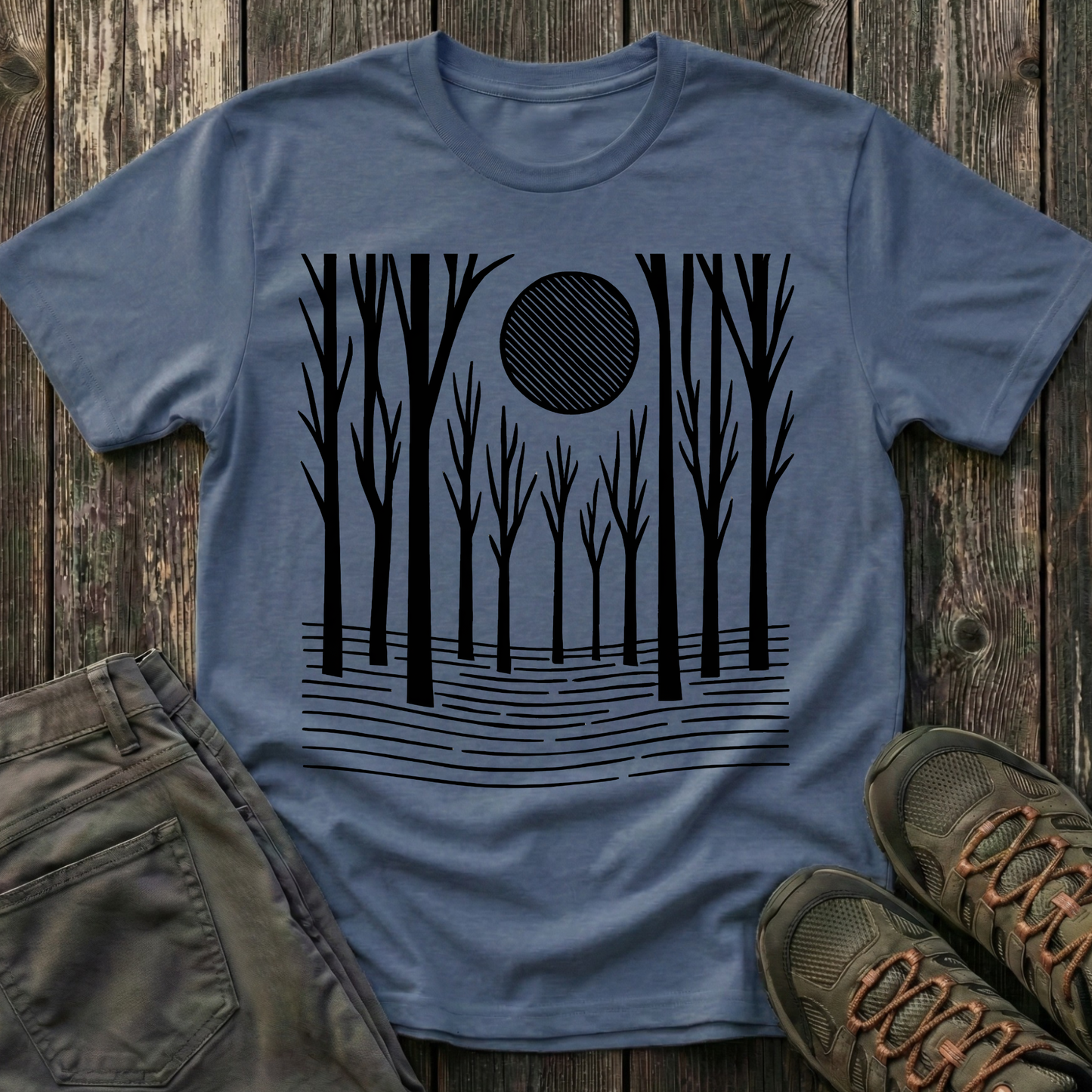 Striped Moon Over Winter Forest T-shirt