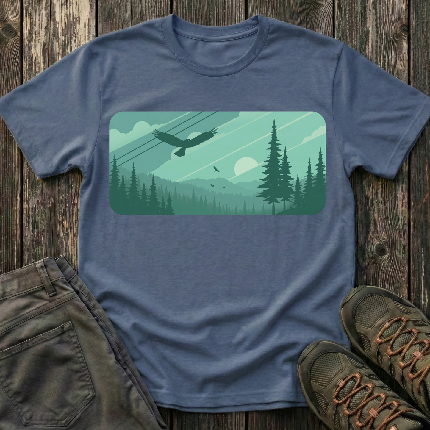 Soaring Eagle Over Green Pines T-shirt