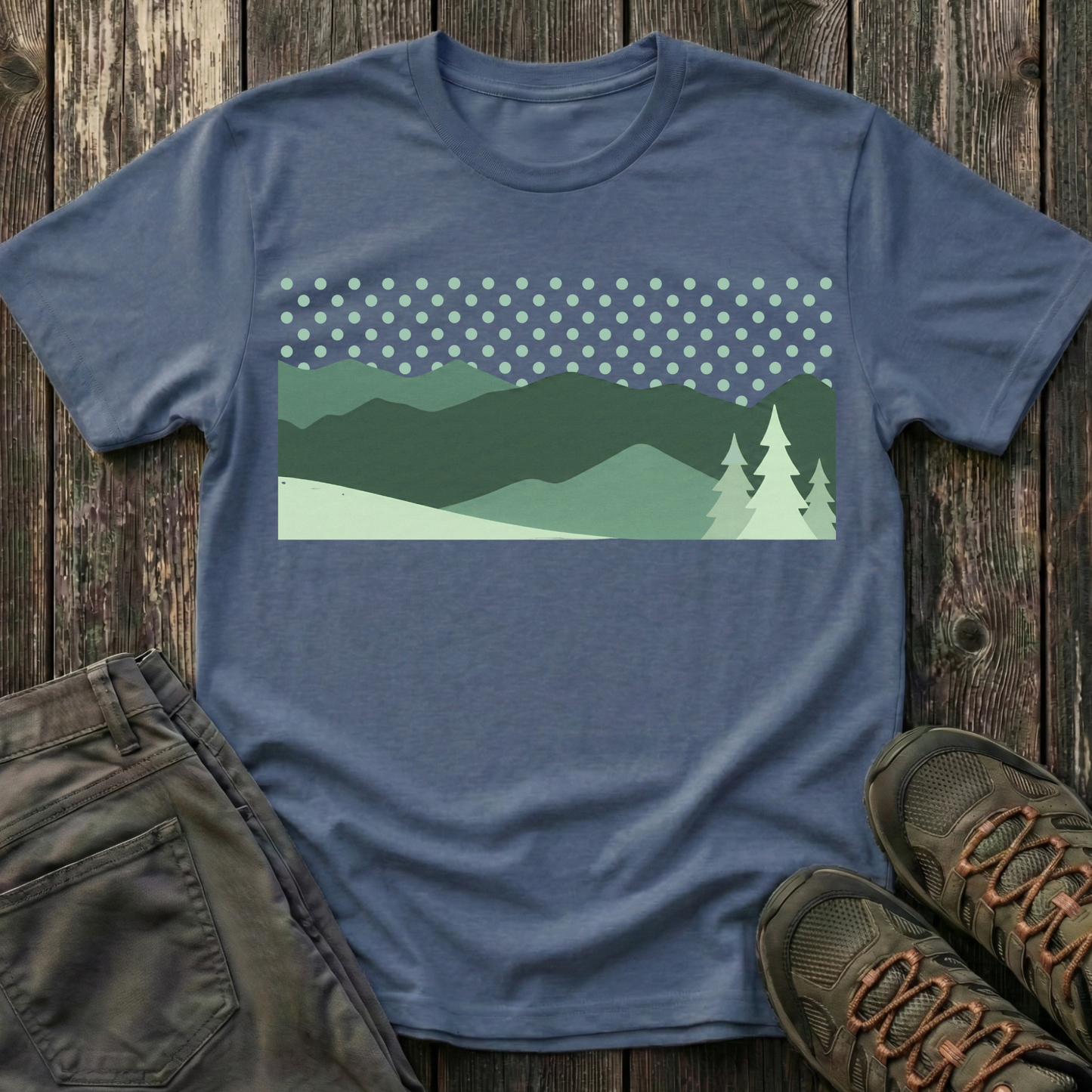 Minimalist Green Mountain Landscape T-shirt