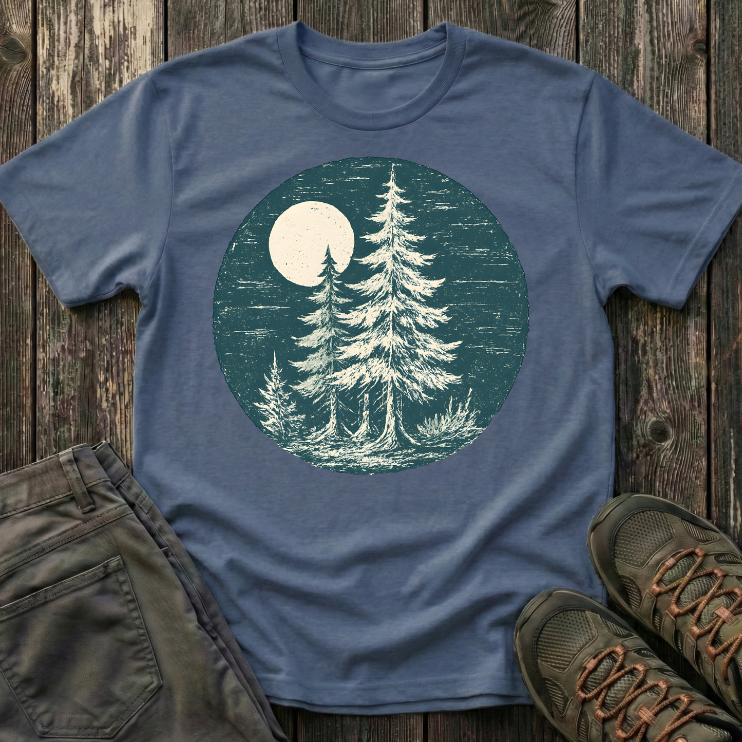 Hand Stamped Moonlit Forest T-shirt