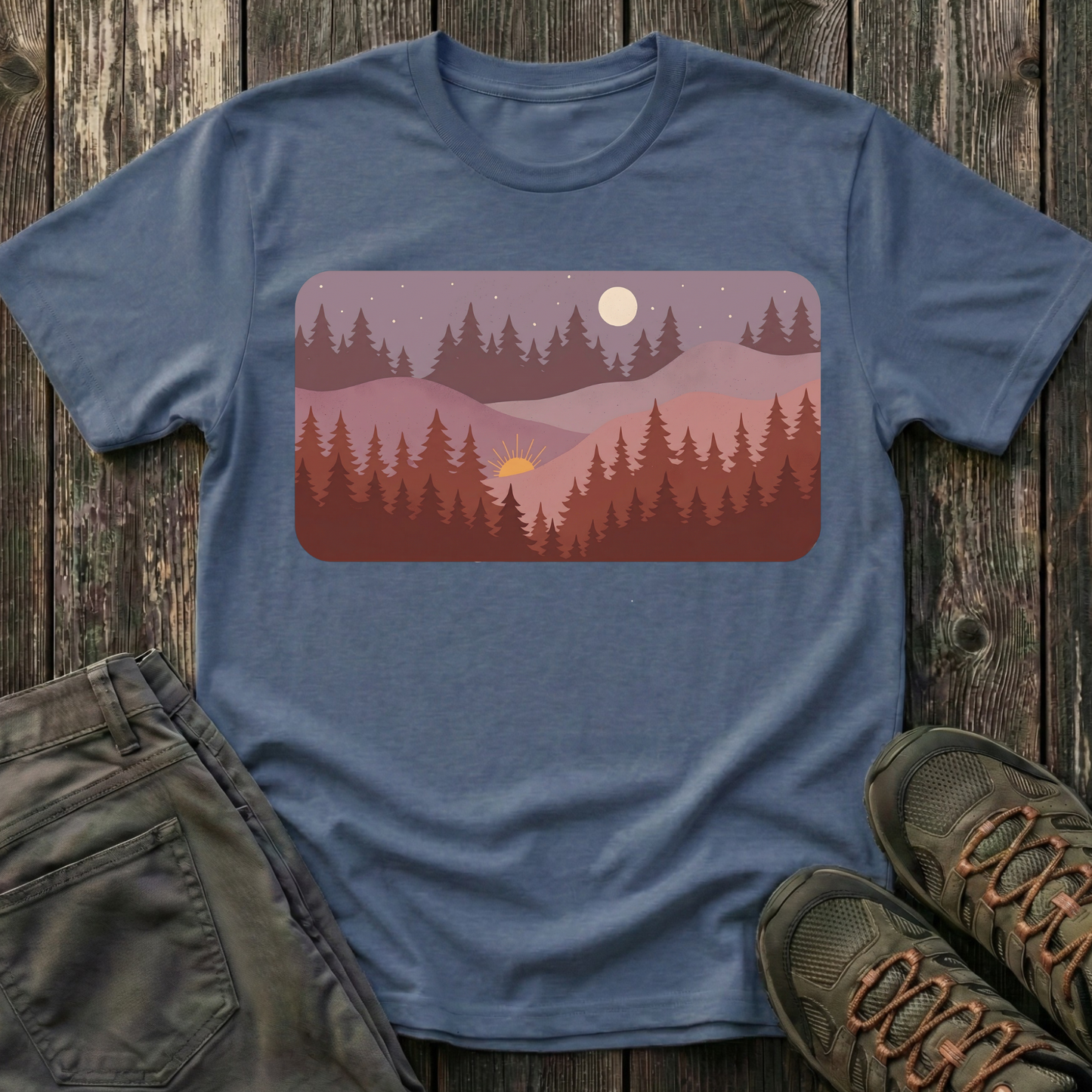 Sun Moon Layered Landscape T-shirt