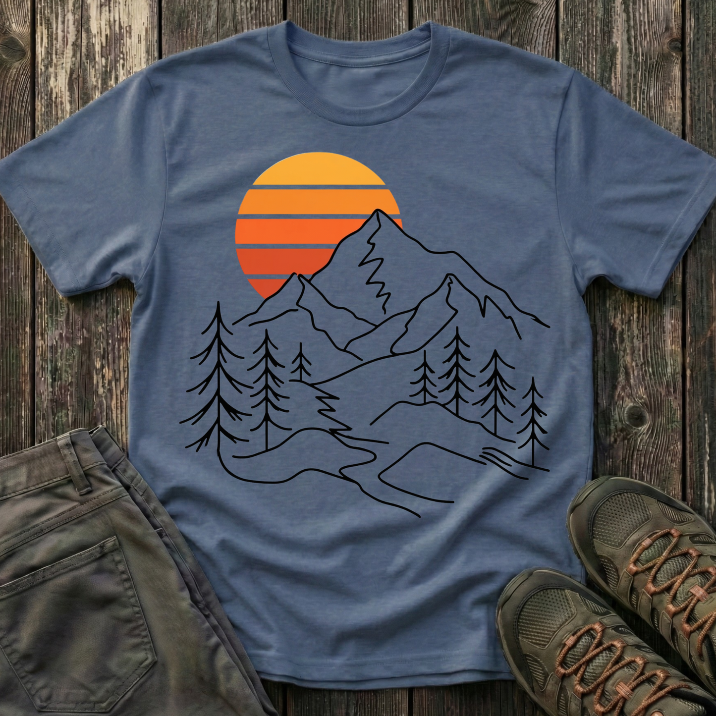 Retro Sunset Mountain Lines T-shirt
