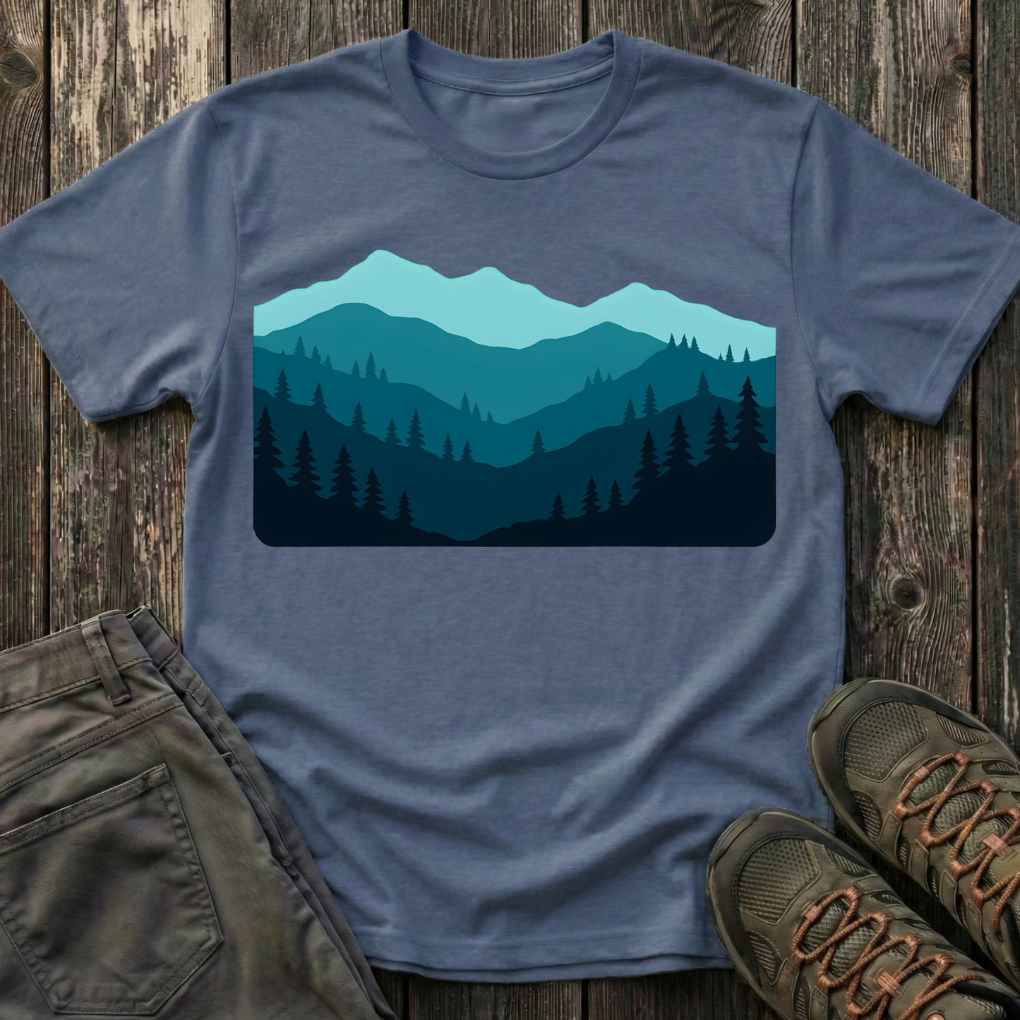 Layered Teal Mountain Landscape T-shirt