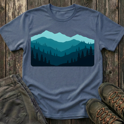 Layered Teal Mountain Landscape T-shirt