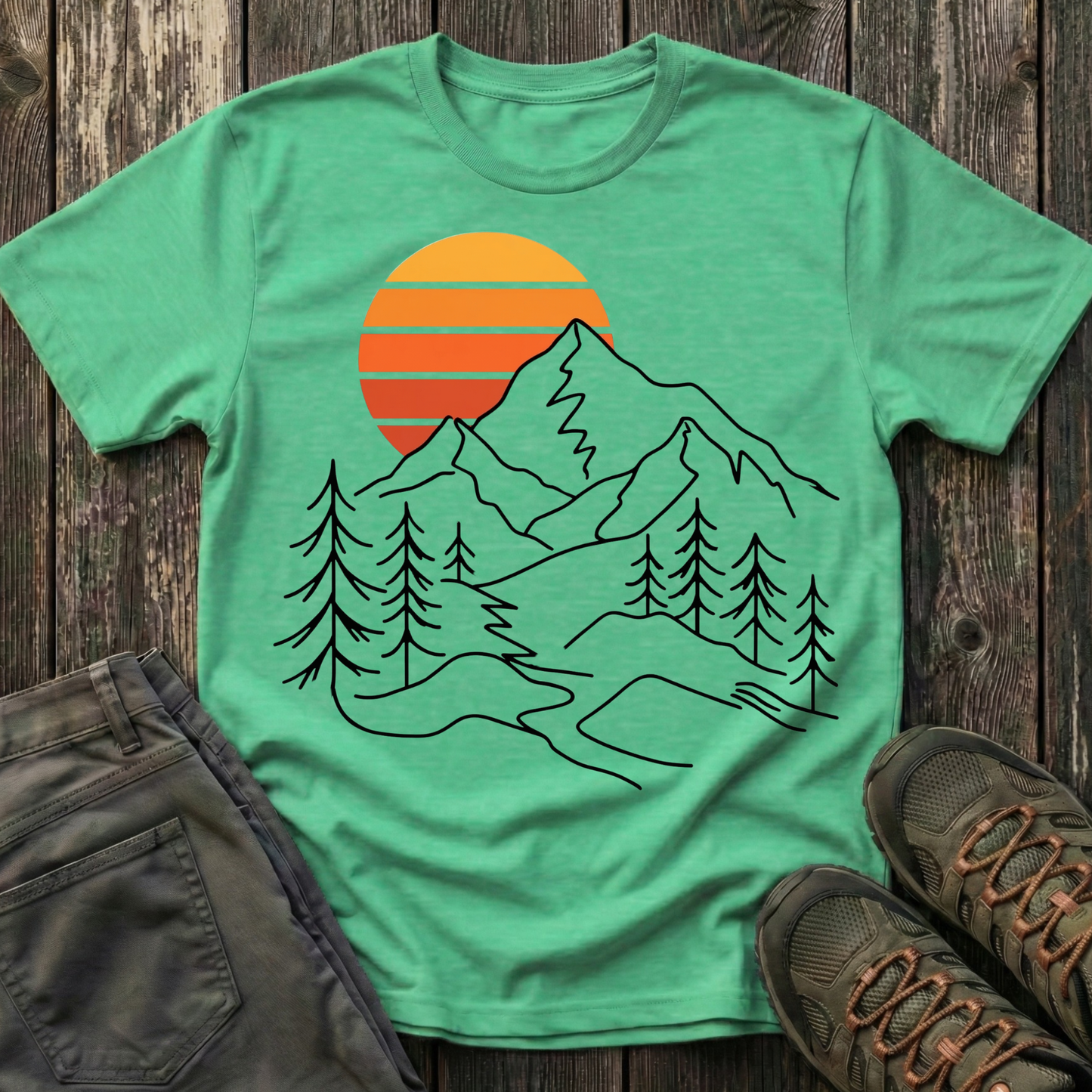 Retro Sunset Mountain Lines T-shirt