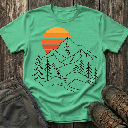 Retro Sunset Mountain Lines T-shirt