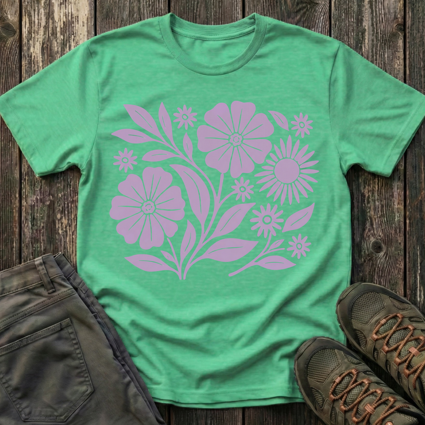 Flower Gathering Ink Print Violet T-shirt