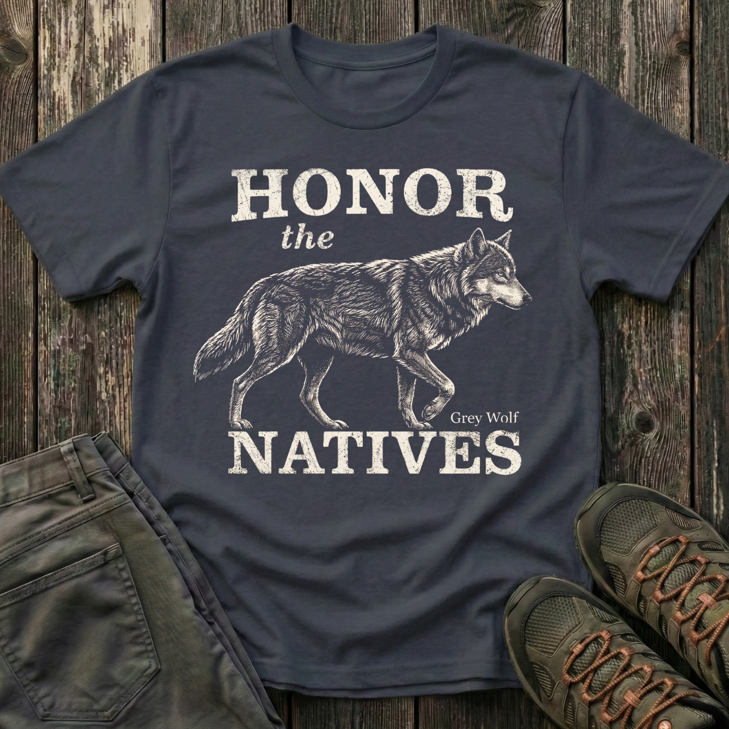Honor The Natives Grey Wolf T-shirt