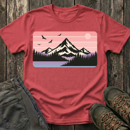 Retro Pink Mountain Peak Sunset T-shirt