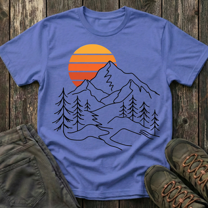 Retro Sunset Mountain Lines T-shirt