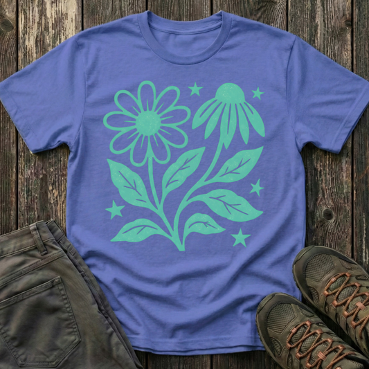Flowers And Stars Ink Print T-shirt