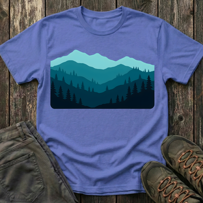 Layered Teal Mountain Landscape T-shirt
