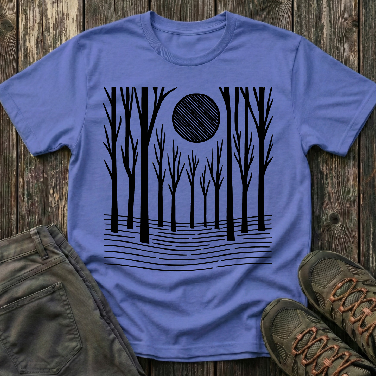 Striped Moon Over Winter Forest T-shirt