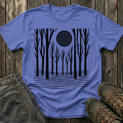 Striped Moon Over Winter Forest T-shirt