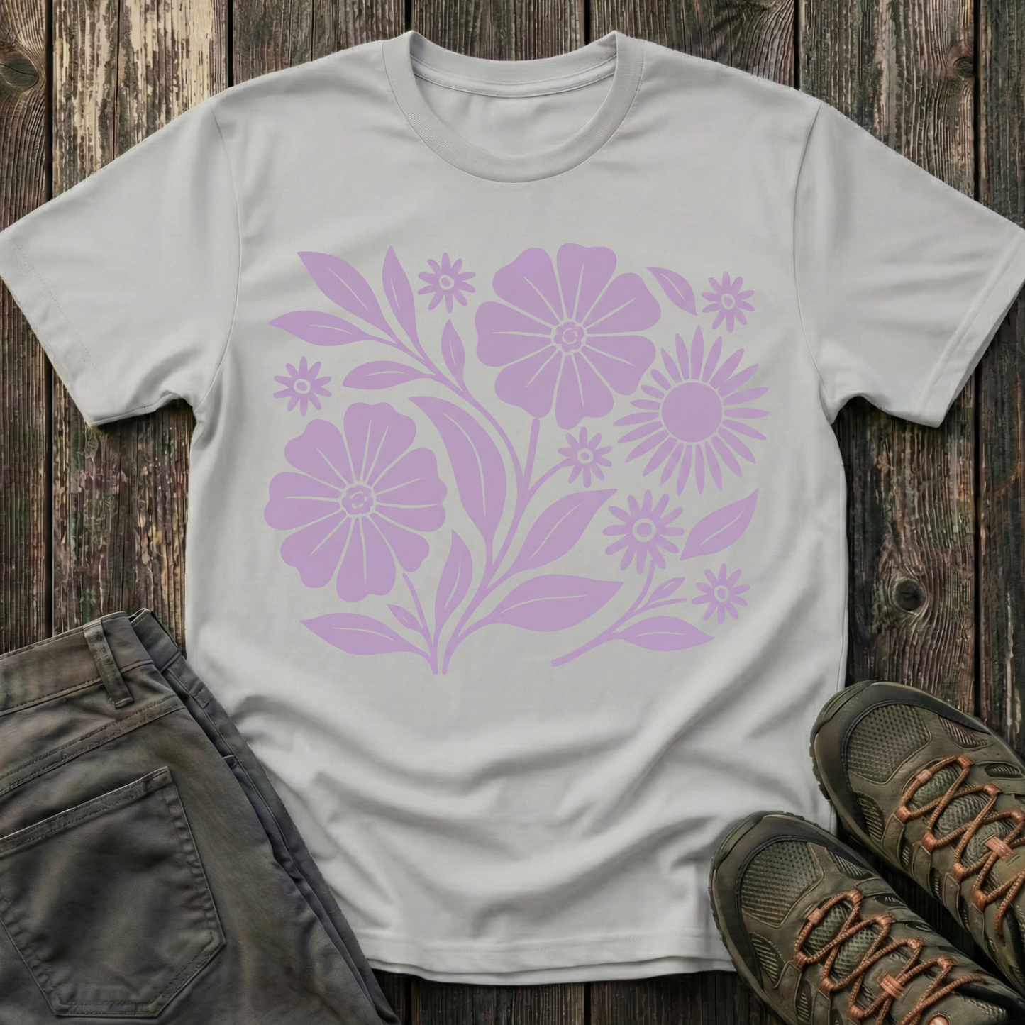 Flower Gathering Ink Print Violet T-shirt