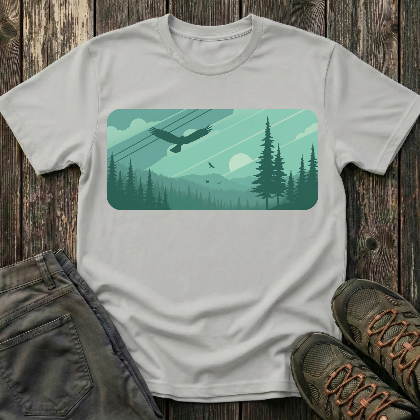 Soaring Eagle Over Green Pines T-shirt