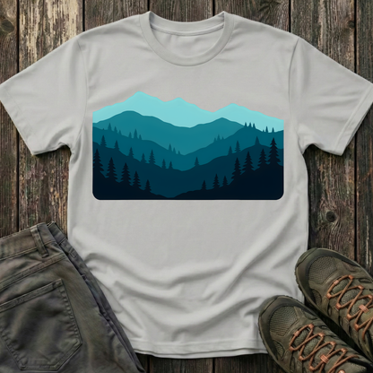 Layered Teal Mountain Landscape T-shirt