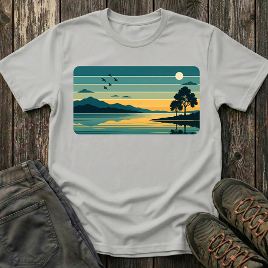 Retro Blue Sunset Over Lake T-shirt