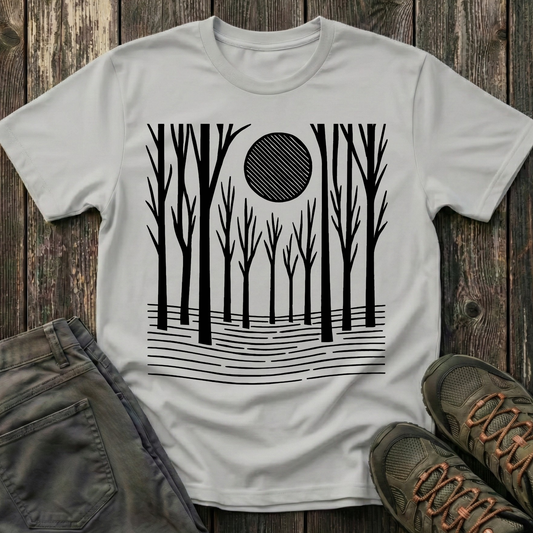 Striped Moon Over Winter Forest T-shirt