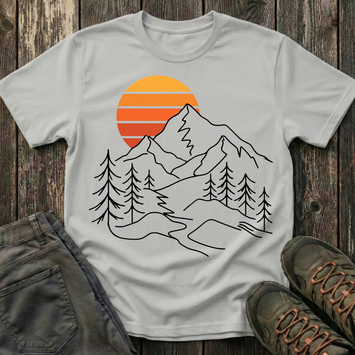 Retro Sunset Mountain Lines T-shirt