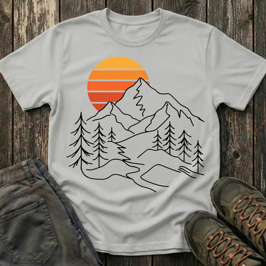 Retro Sunset Mountain Lines T-shirt