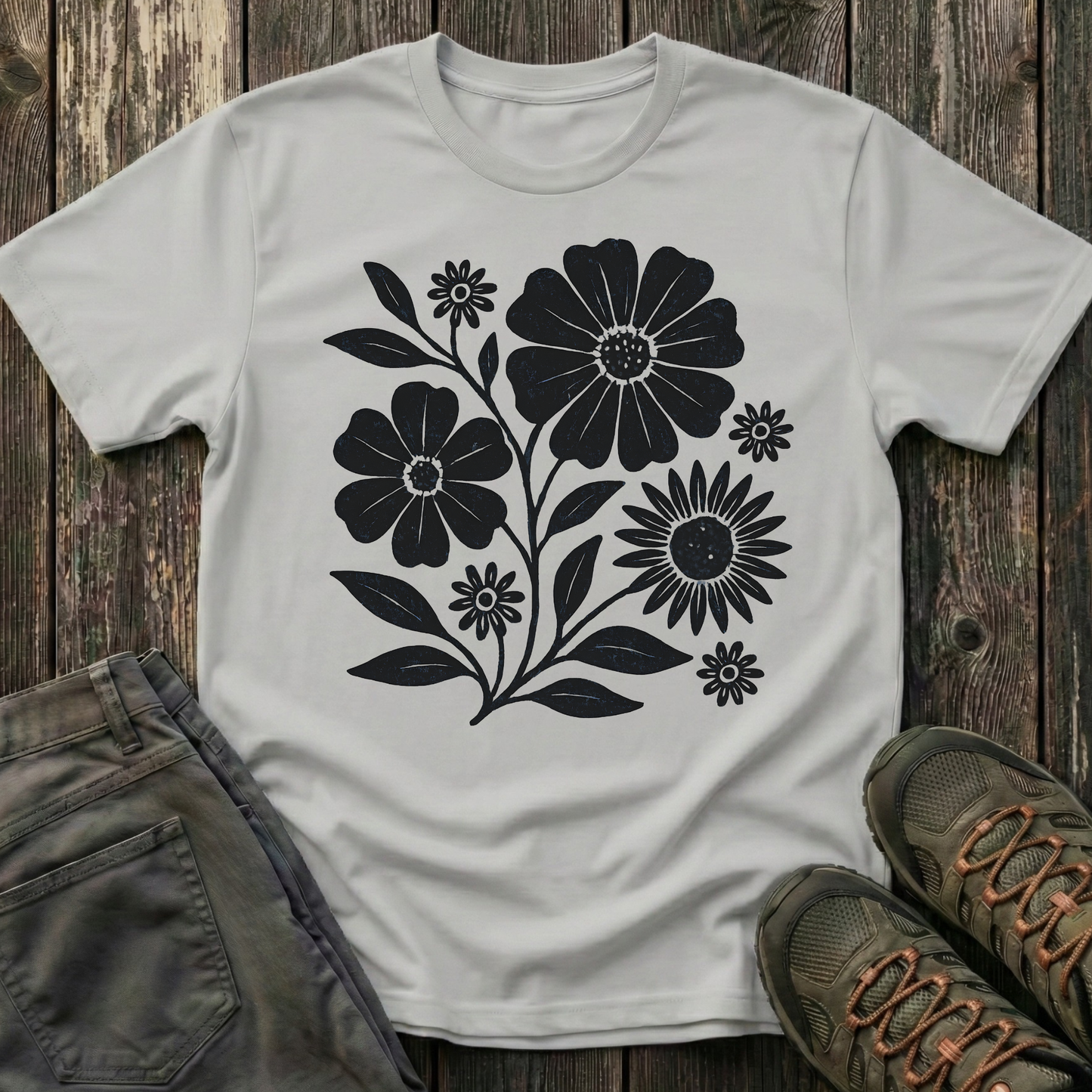 Botanical Portrait Black Ink Print T-shirt