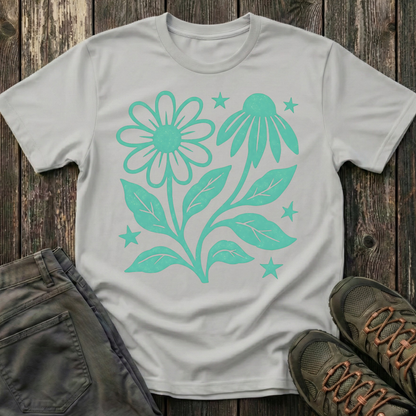 Flowers And Stars Ink Print T-shirt