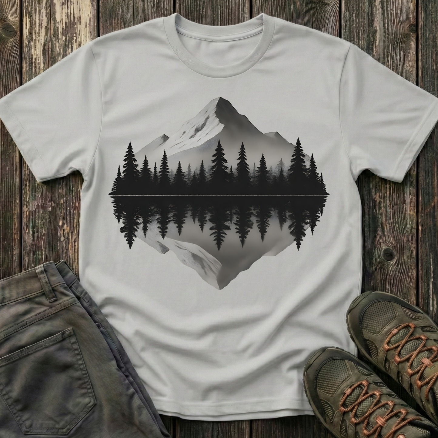 Greyscale Mountain Reflection T-shirt