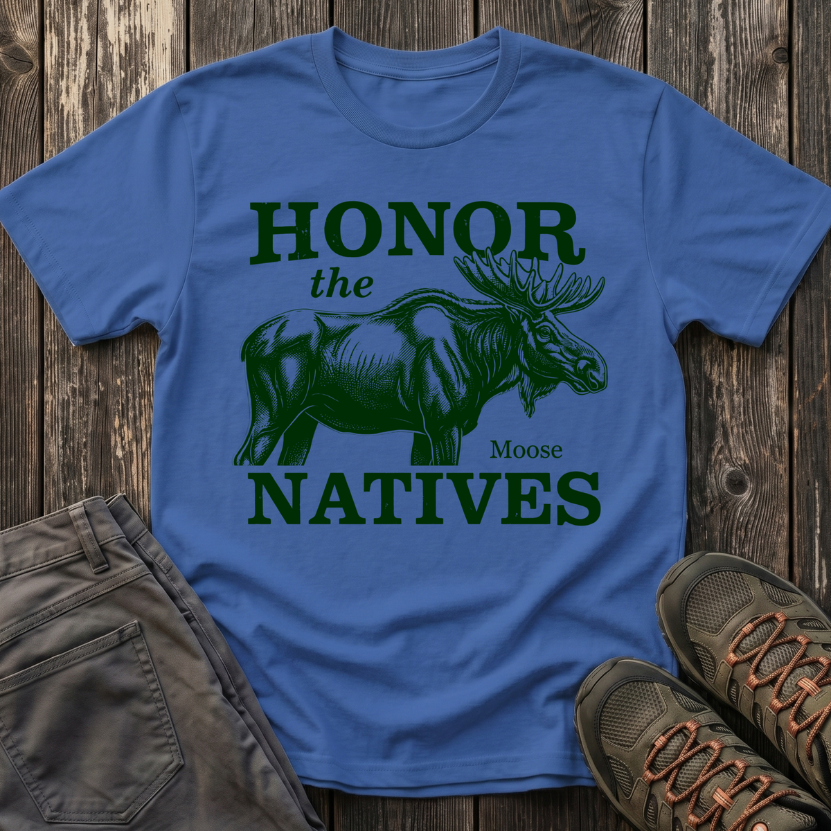 Honor The Natives Moose T-shirt Green