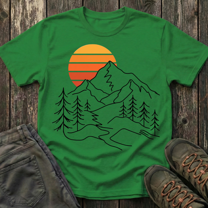 Retro Sunset Mountain Lines T-shirt