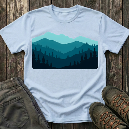 Layered Teal Mountain Landscape T-shirt