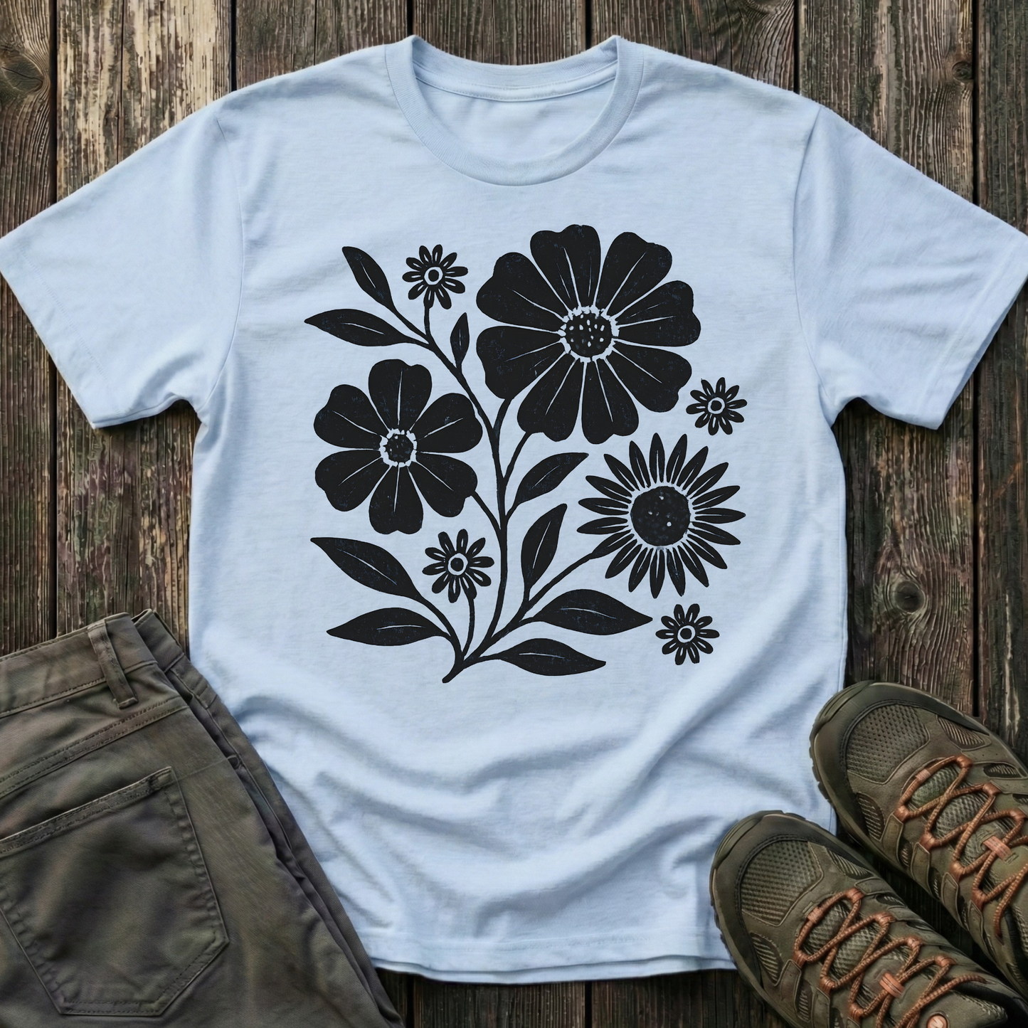 Botanical Portrait Black Ink Print T-shirt