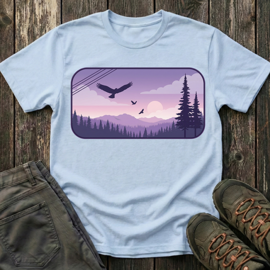 Soaring Eagle Over Purple Pines T-shirt