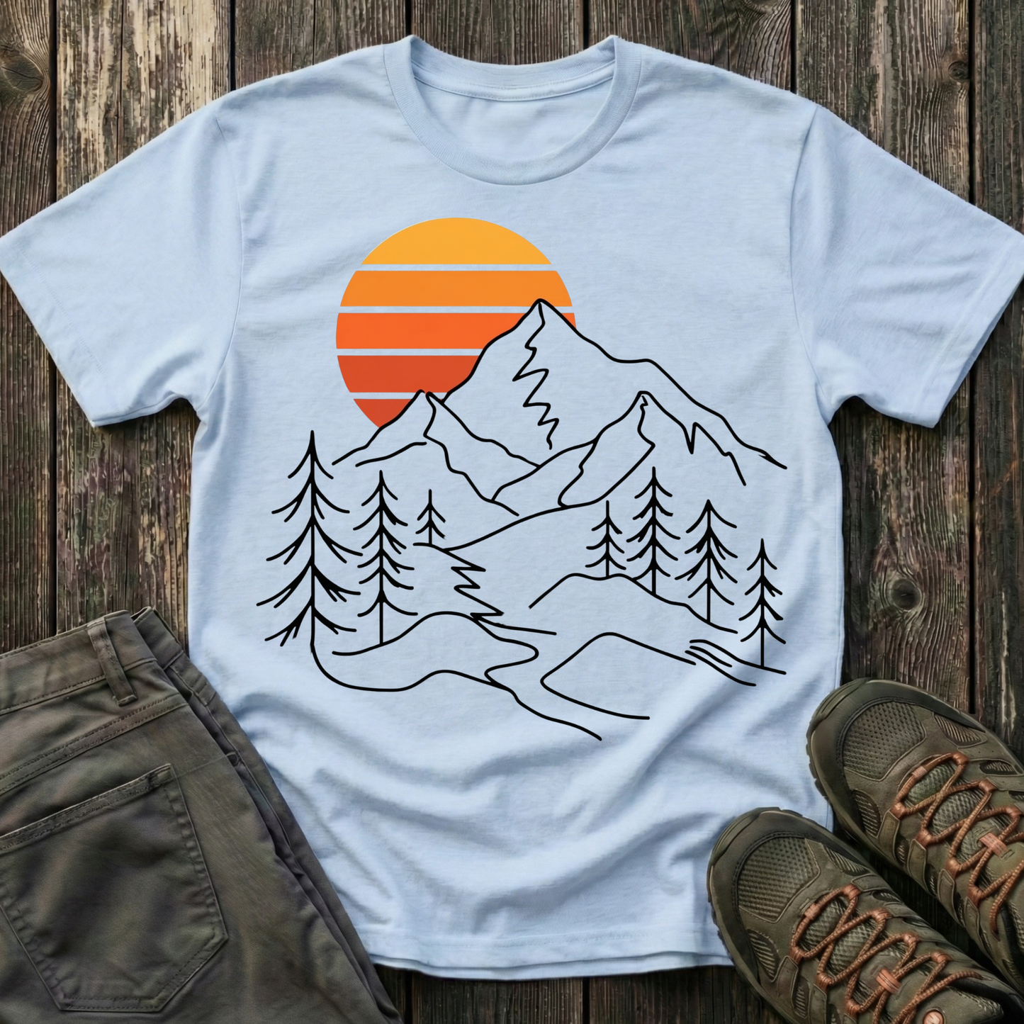 Retro Sunset Mountain Lines T-shirt