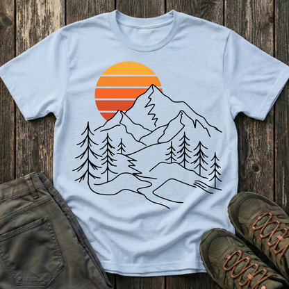 Retro Sunset Mountain Lines T-shirt