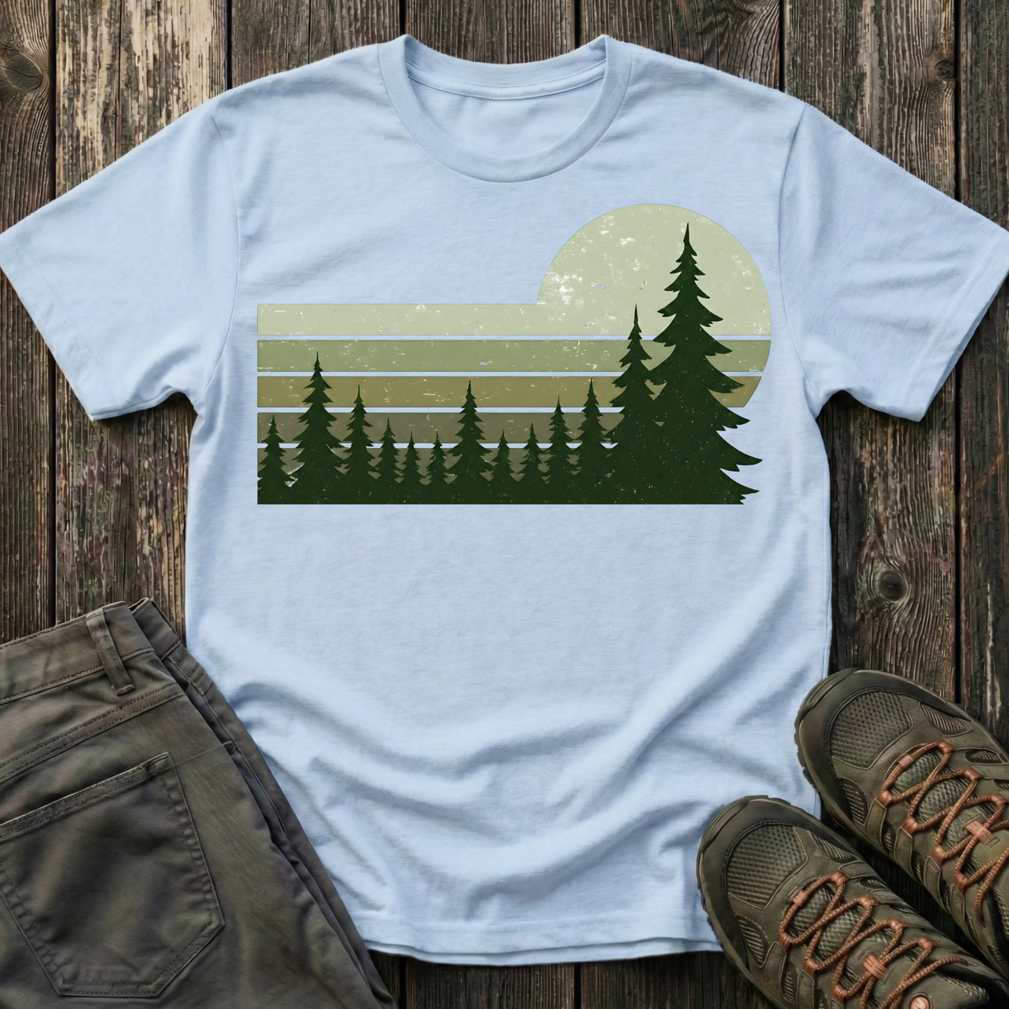 Retro Moss Green Sunset T-shirt