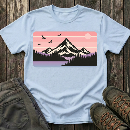Retro Pink Mountain Peak Sunset T-shirt