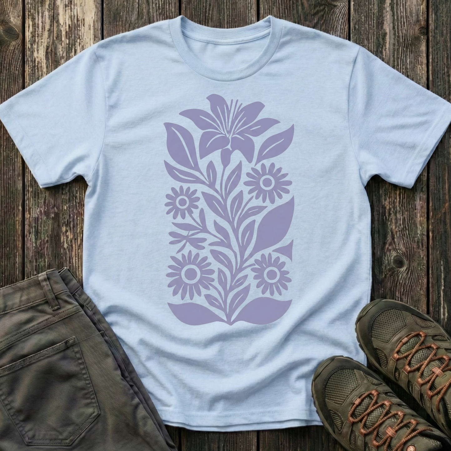Flower Gathering Ink Print Lilac T-shirt