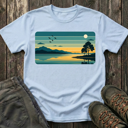 Retro Blue Sunset Over Lake T-shirt