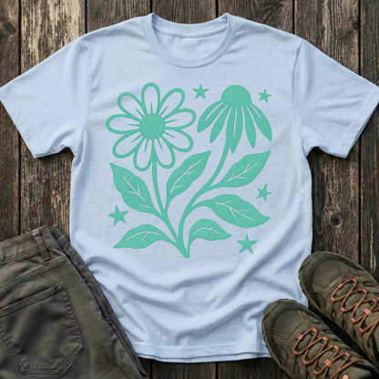 Flowers And Stars Ink Print T-shirt