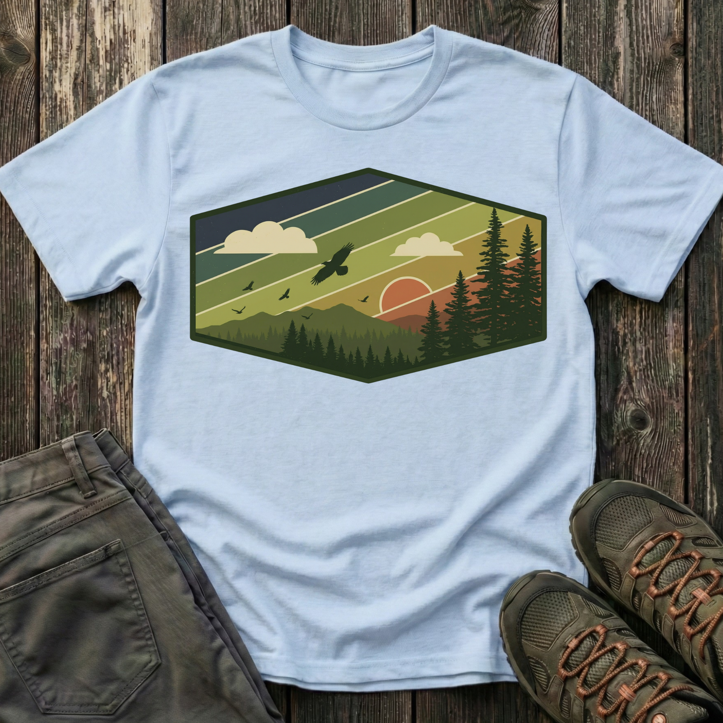 Retro Pine Forest Sunset T-shirt