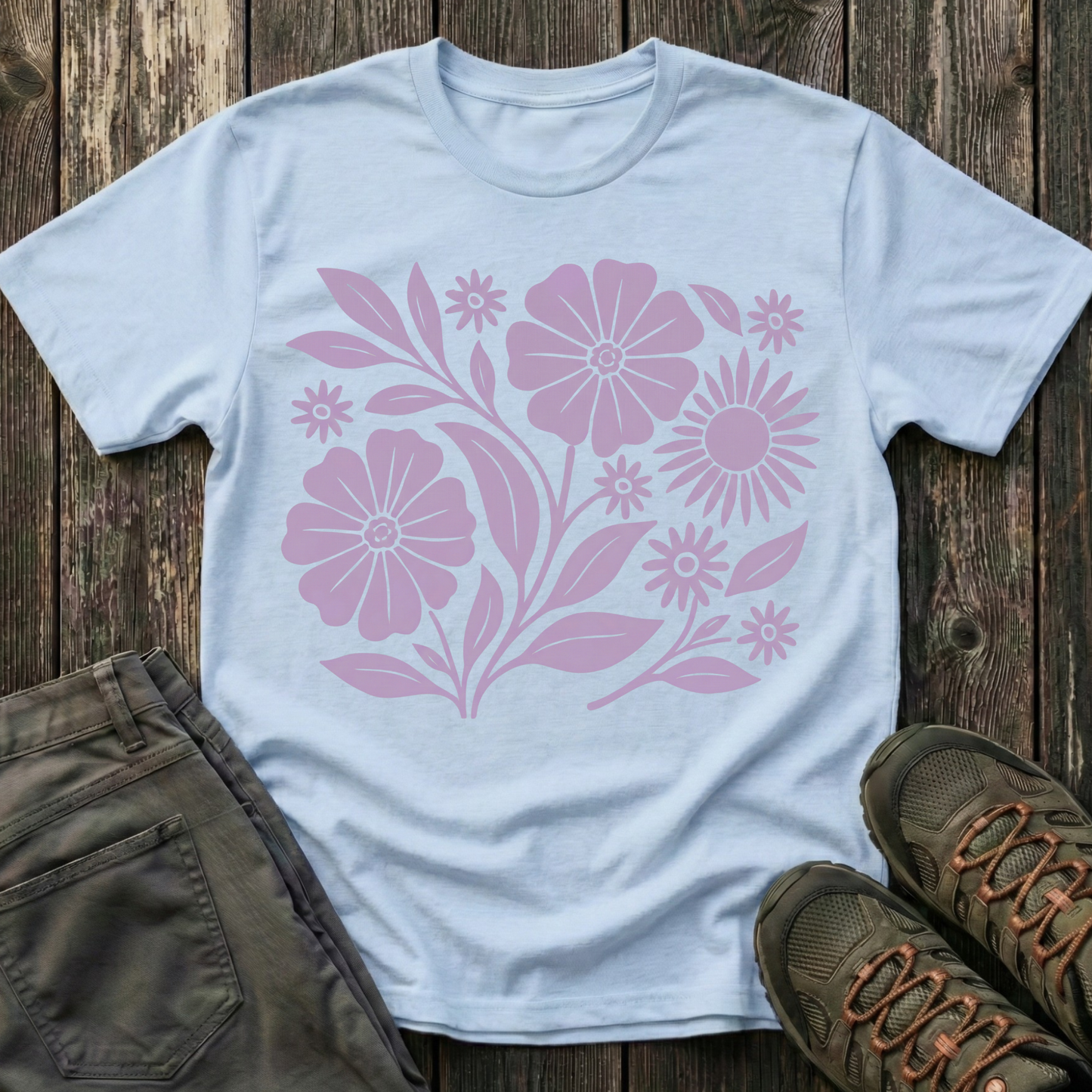 Flower Gathering Ink Print Violet T-shirt