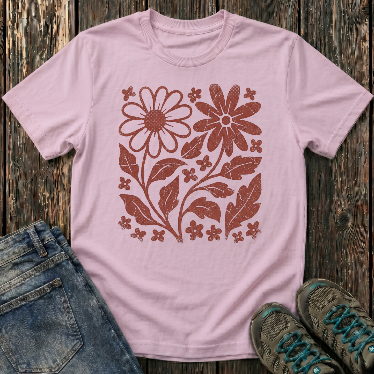 Children's Crimson Flora Ink Print T-shirt