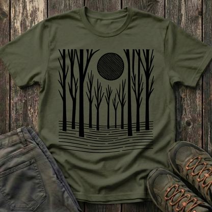 Striped Moon Over Winter Forest T-shirt